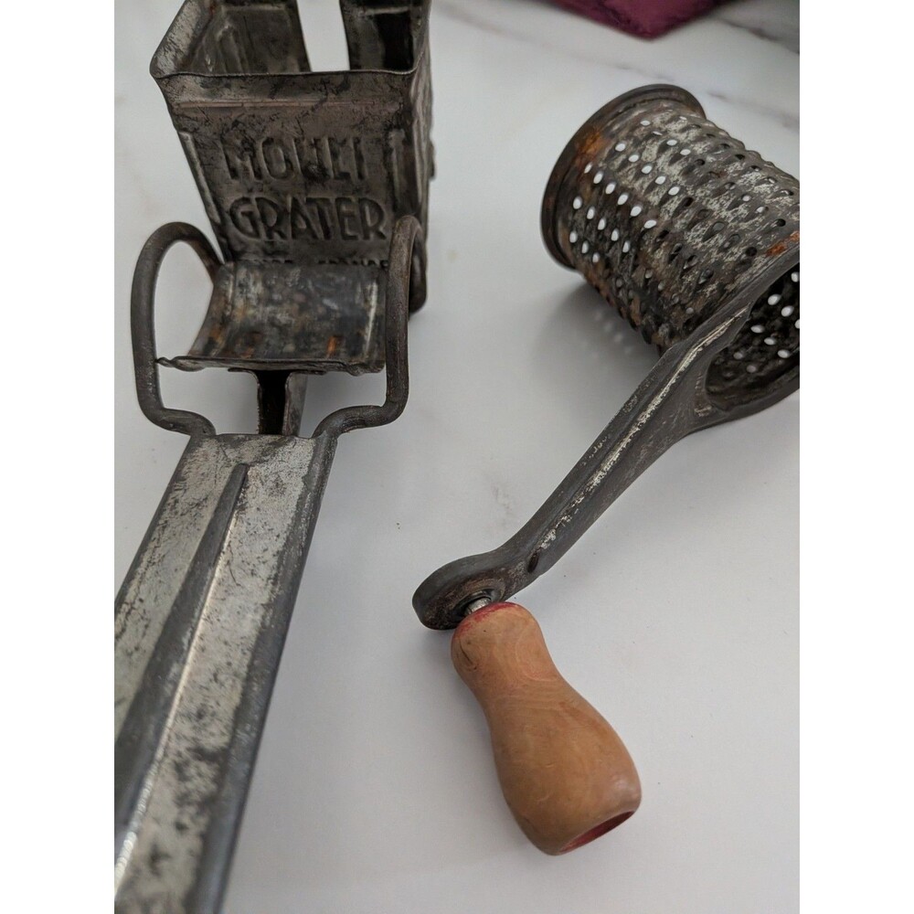 Vintage Mouli Grater Made in France Hand Crank Wooden Handle Metal W/Graters